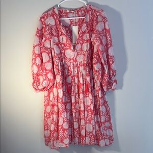 Red and White Ruched Tie Front Sundress